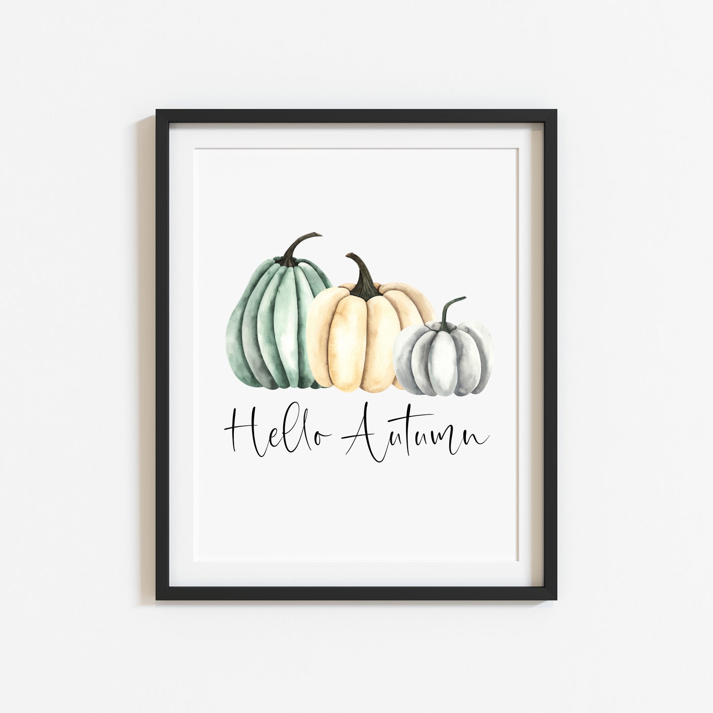 Autumn Pumpkin Print Green cream & Grey Fall Wall Art Poster (Unframed)