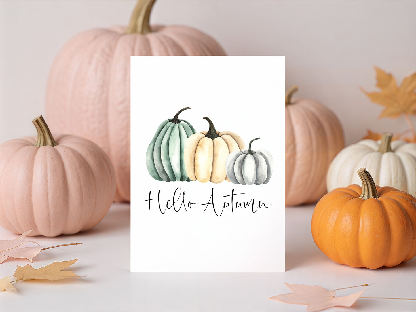 Autumn Pumpkin Print Green cream & Grey Fall Wall Art Poster (Unframed)