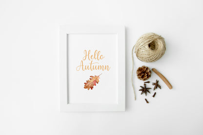 Hello Autumn watercolour leaf seasonal autumnal unframed wall art poster print
