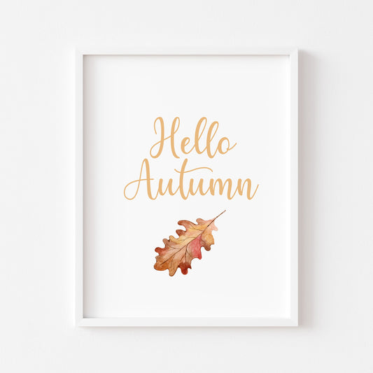 Hello Autumn watercolour leaf seasonal autumnal unframed wall art poster print