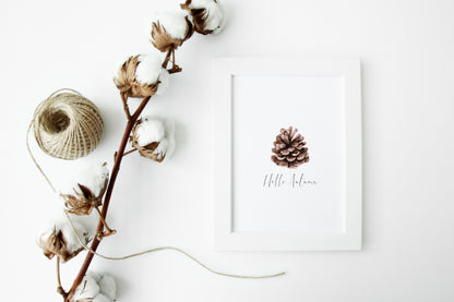 Hello Autumn watercolour pine cone seasonal fall unframed wall art poster print