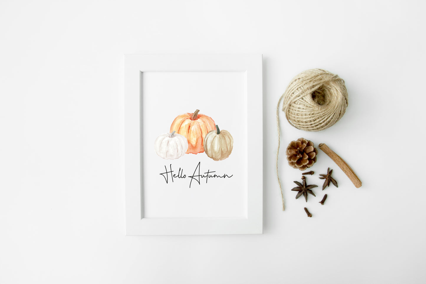 Hello Autumn watercolour pumpkin trio seasonal fall unframed wall art poster print