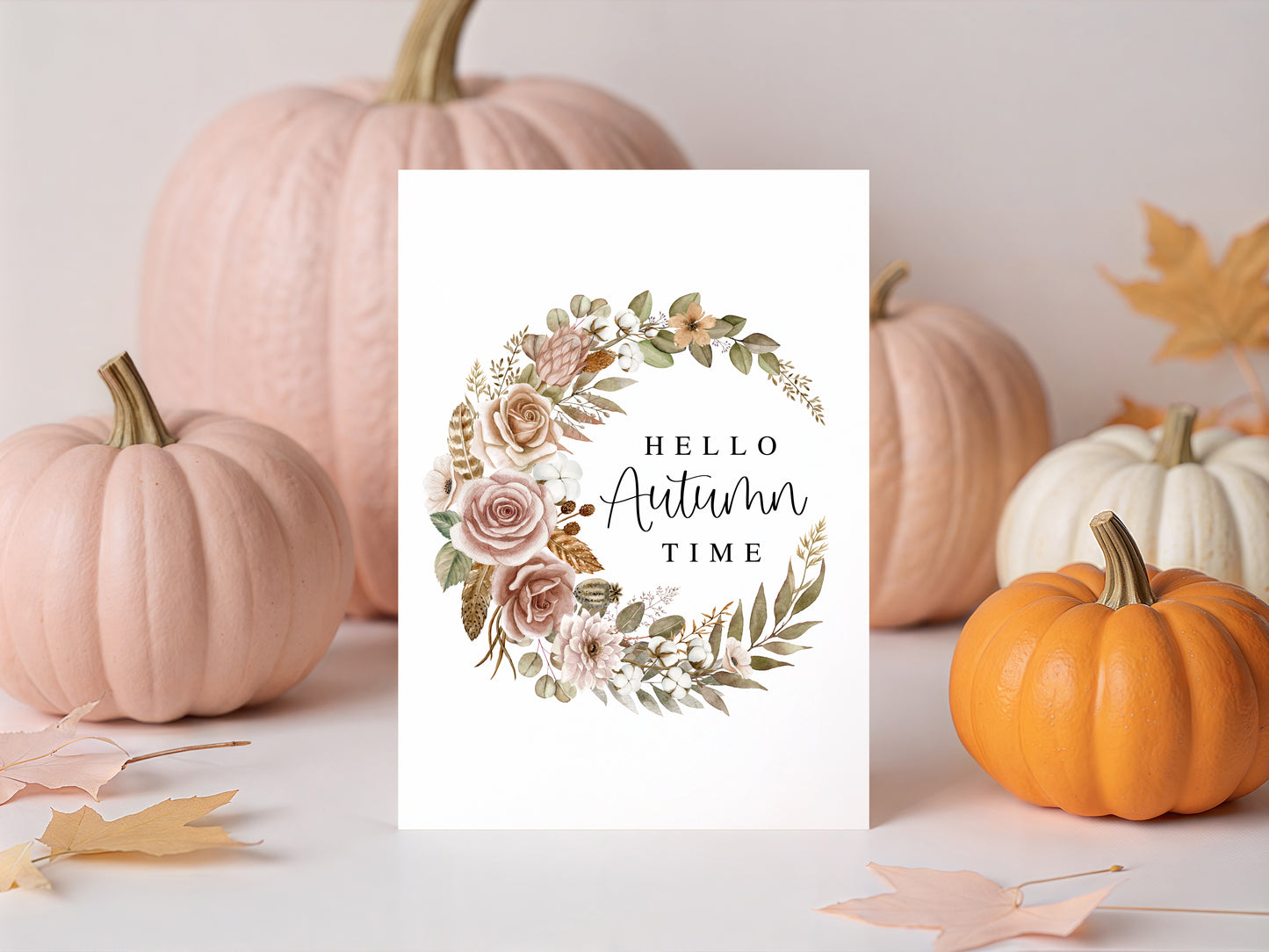 Fall Wreath Print Hello Autumn time botanical Watercolour seasonal unframed art