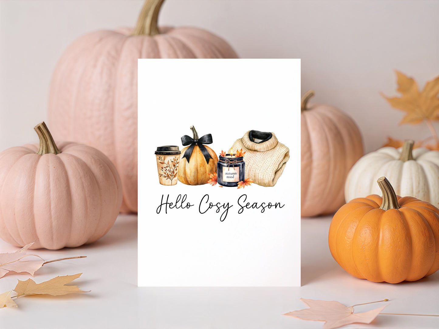 Hello Cosy season, Autumn Fall Print Home Decor seasonal wall art poster (unframed)