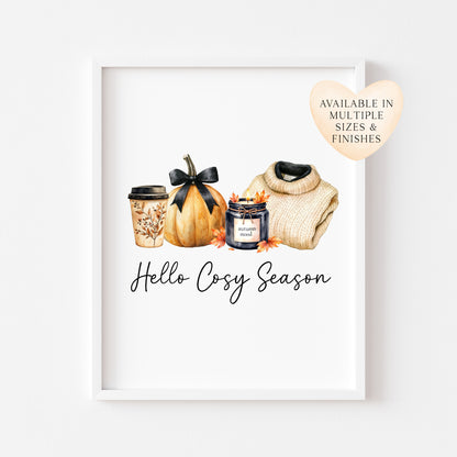 Hello Cosy season, Autumn Fall Print Home Decor seasonal wall art poster (unframed)