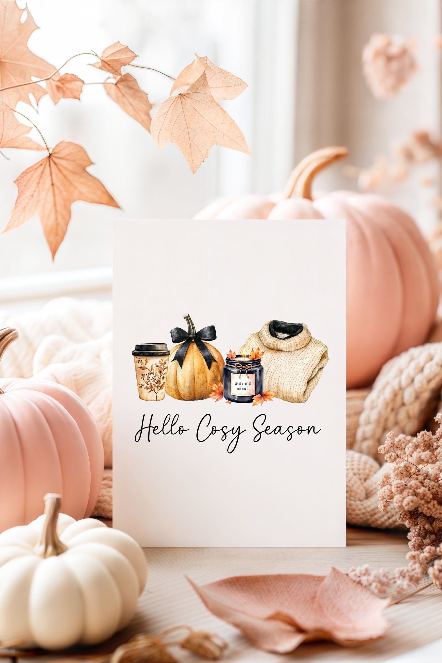 Hello Cosy season, Autumn Fall Print Home Decor seasonal wall art poster (unframed)