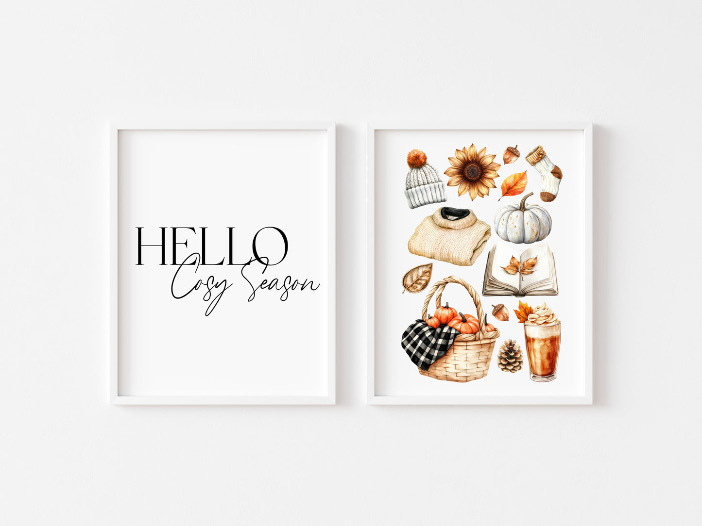 Set of 2 Hello Autumn Prints Hello Cosy season fall mood board unframed wall art poster prints