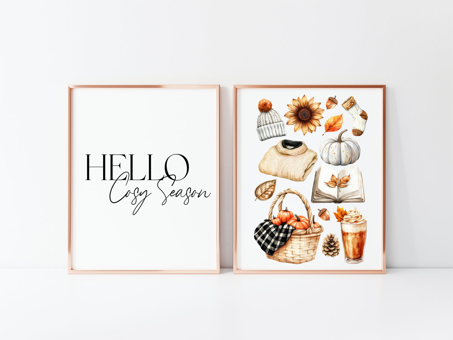 Set of 2 Hello Autumn Prints Hello Cosy season fall mood board unframed wall art poster prints