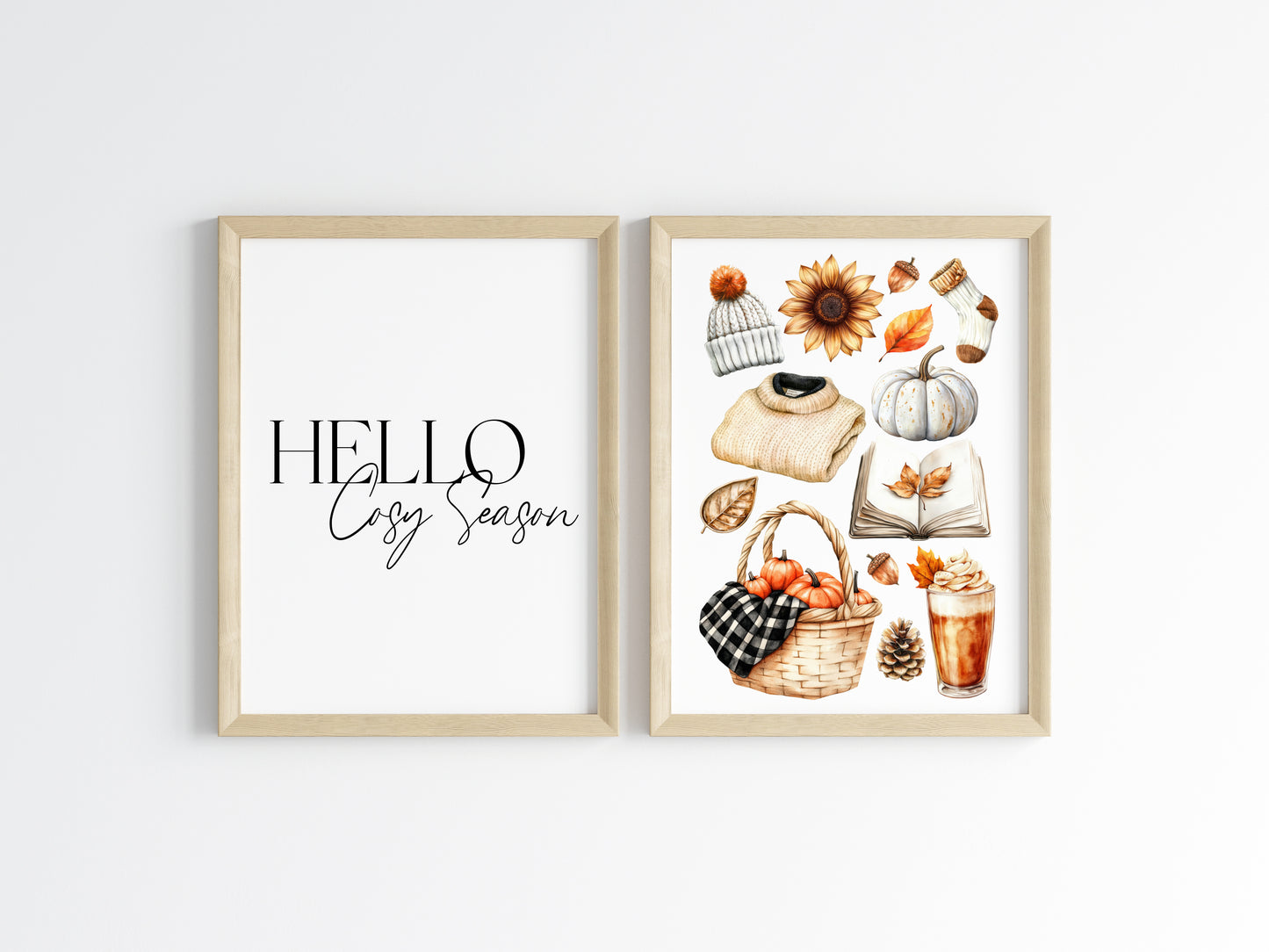 Set of 2 Hello Autumn Prints Hello Cosy season fall mood board unframed wall art poster prints