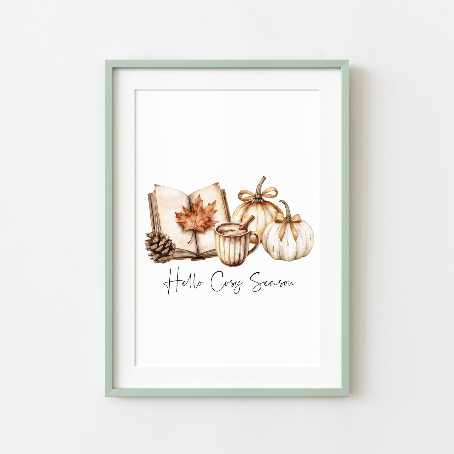 Autumn print, Hello Cosy season pumpkins books autumn unframed wall art poster print, autumn decor, autumn home decor, fall favourites