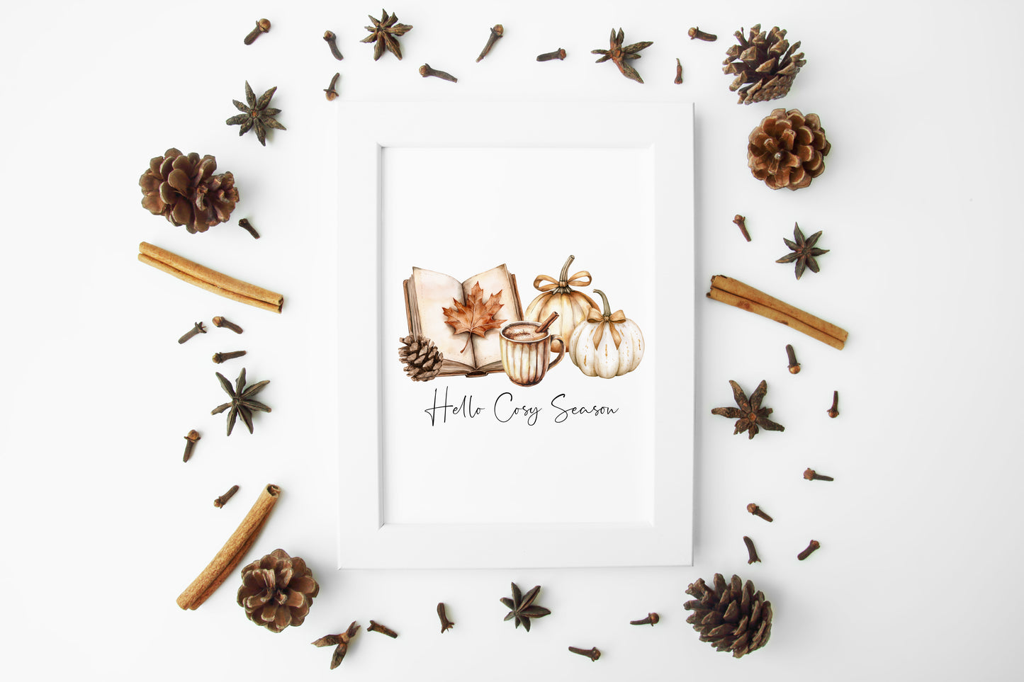 Autumn print, Hello Cosy season pumpkins books autumn unframed wall art poster print, autumn decor, autumn home decor, fall favourites