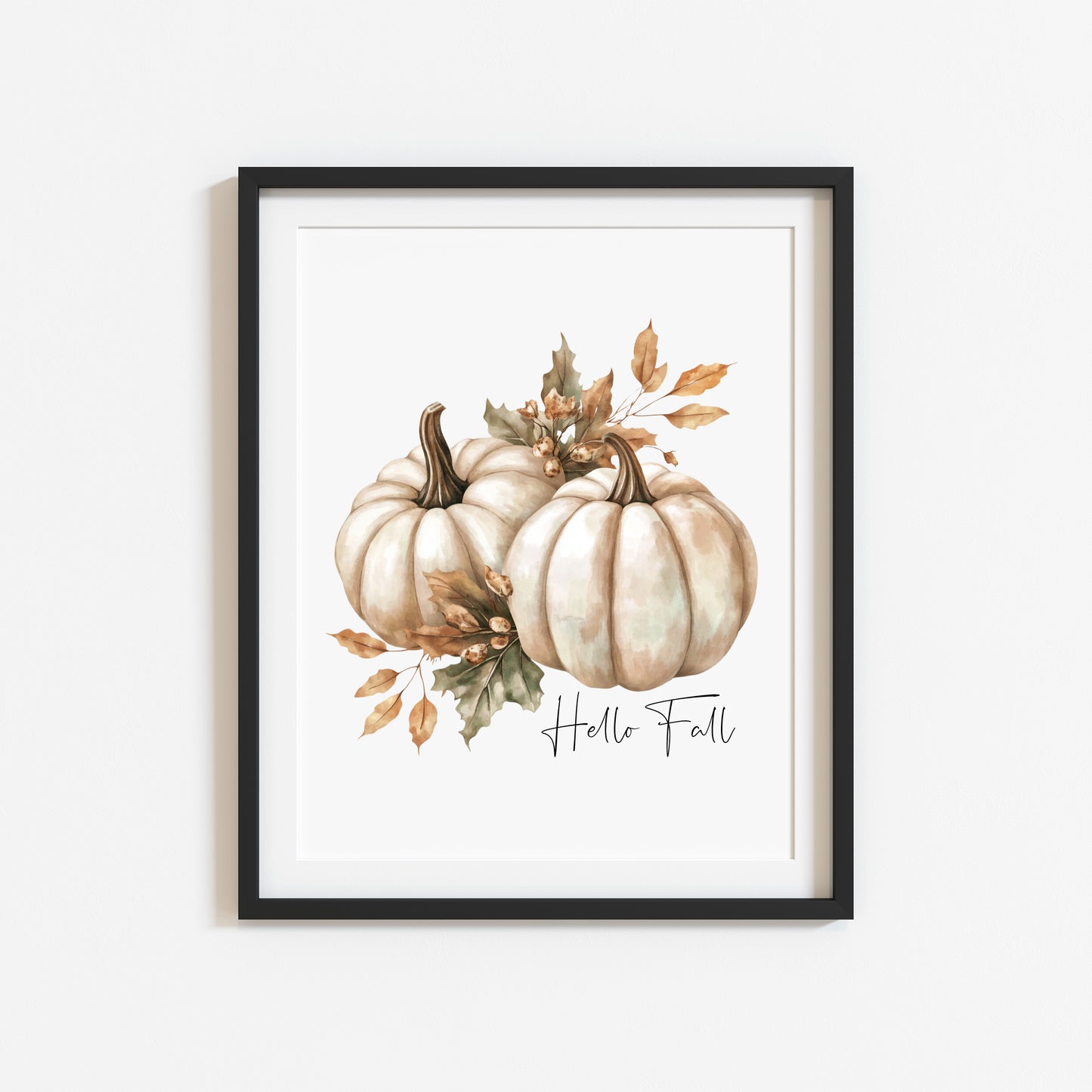 Autumn print Hello Fall Pumpkin & leaves seasonal Fall home decor unframed wall art poster print