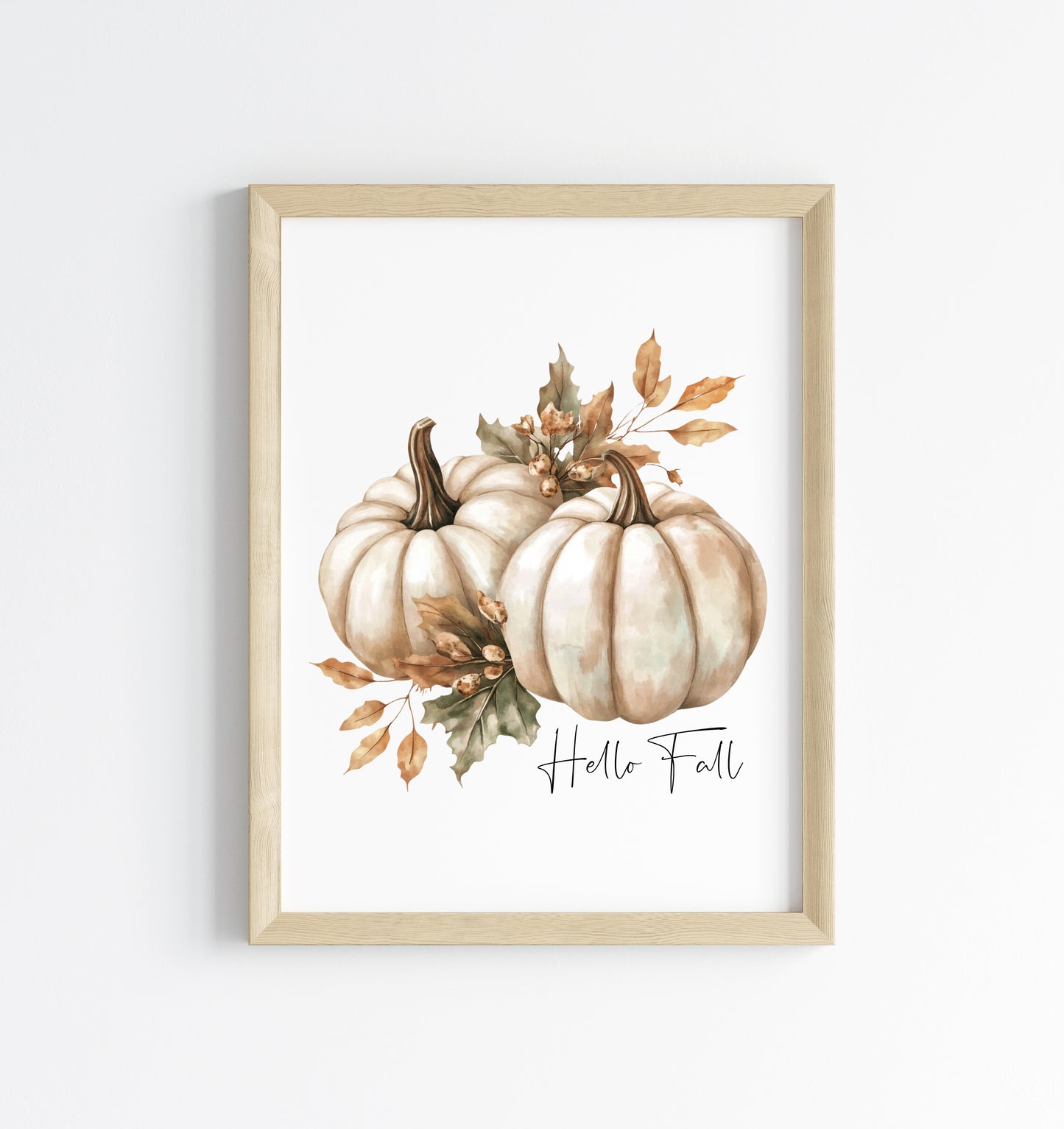 Autumn print Hello Fall Pumpkin & leaves seasonal Fall home decor unframed wall art poster print
