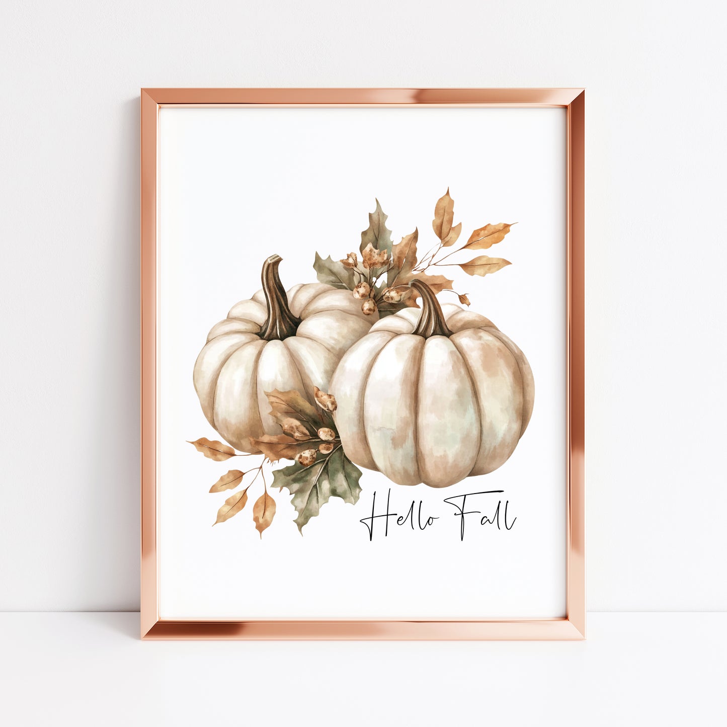Autumn print Hello Fall Pumpkin & leaves seasonal Fall home decor unframed wall art poster print