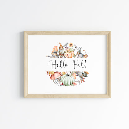 Hello Fall autumn accessories wreath watercolour landscape unframed wall art poster print