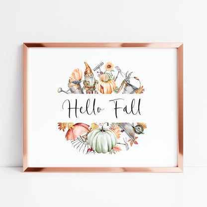 Hello Fall autumn accessories wreath watercolour landscape unframed wall art poster print