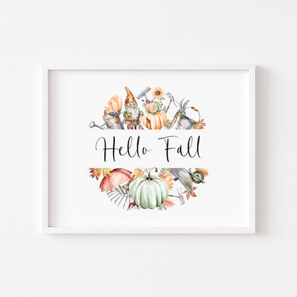 Hello Fall autumn accessories wreath watercolour landscape unframed wall art poster print