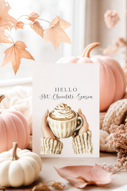Hot Chocolate print, Cosy warm drinks Autumn Fall Home Decor Wall Art (unframed)