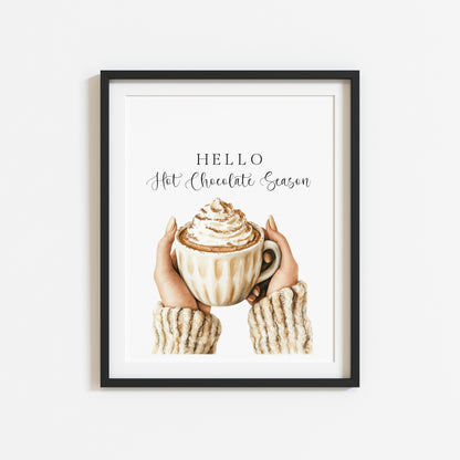 Hot Chocolate print, Cosy warm drinks Autumn Fall Home Decor Wall Art (unframed)