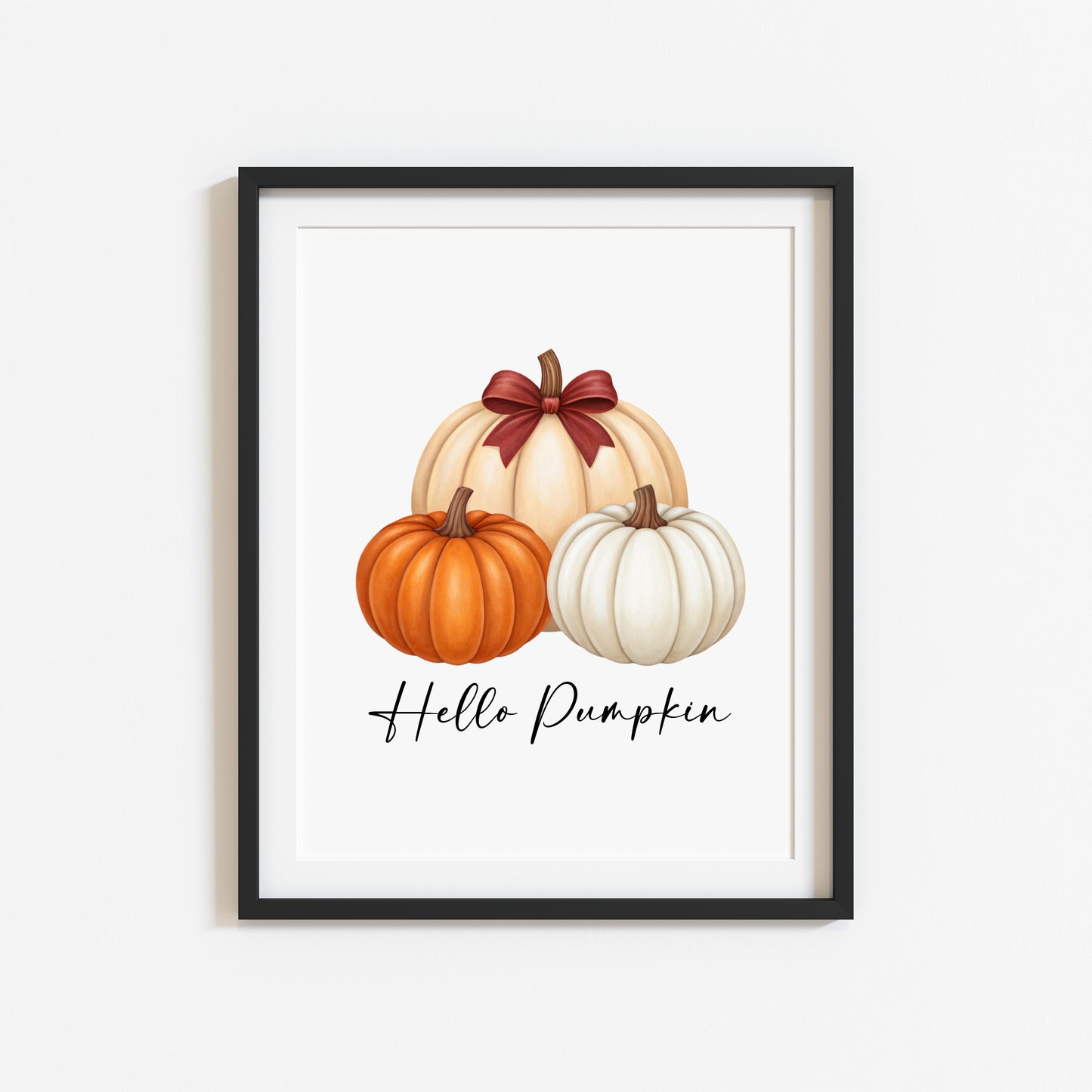 Autumn print, Hello Autumn Pumpkin trio watercolour unframed wall art poster