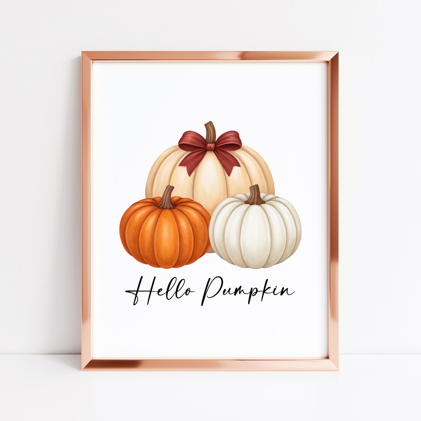 Autumn print, Hello Autumn Pumpkin trio watercolour unframed wall art poster