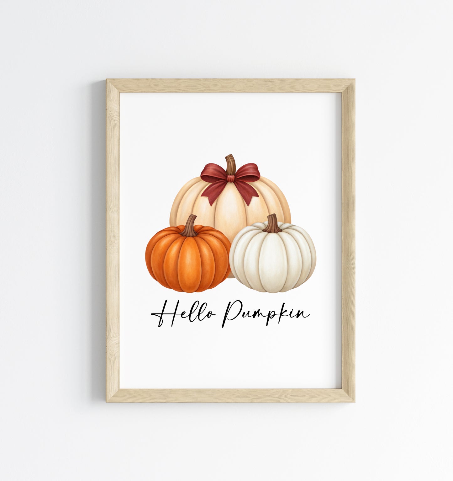 Autumn print, Hello Autumn Pumpkin trio watercolour unframed wall art poster