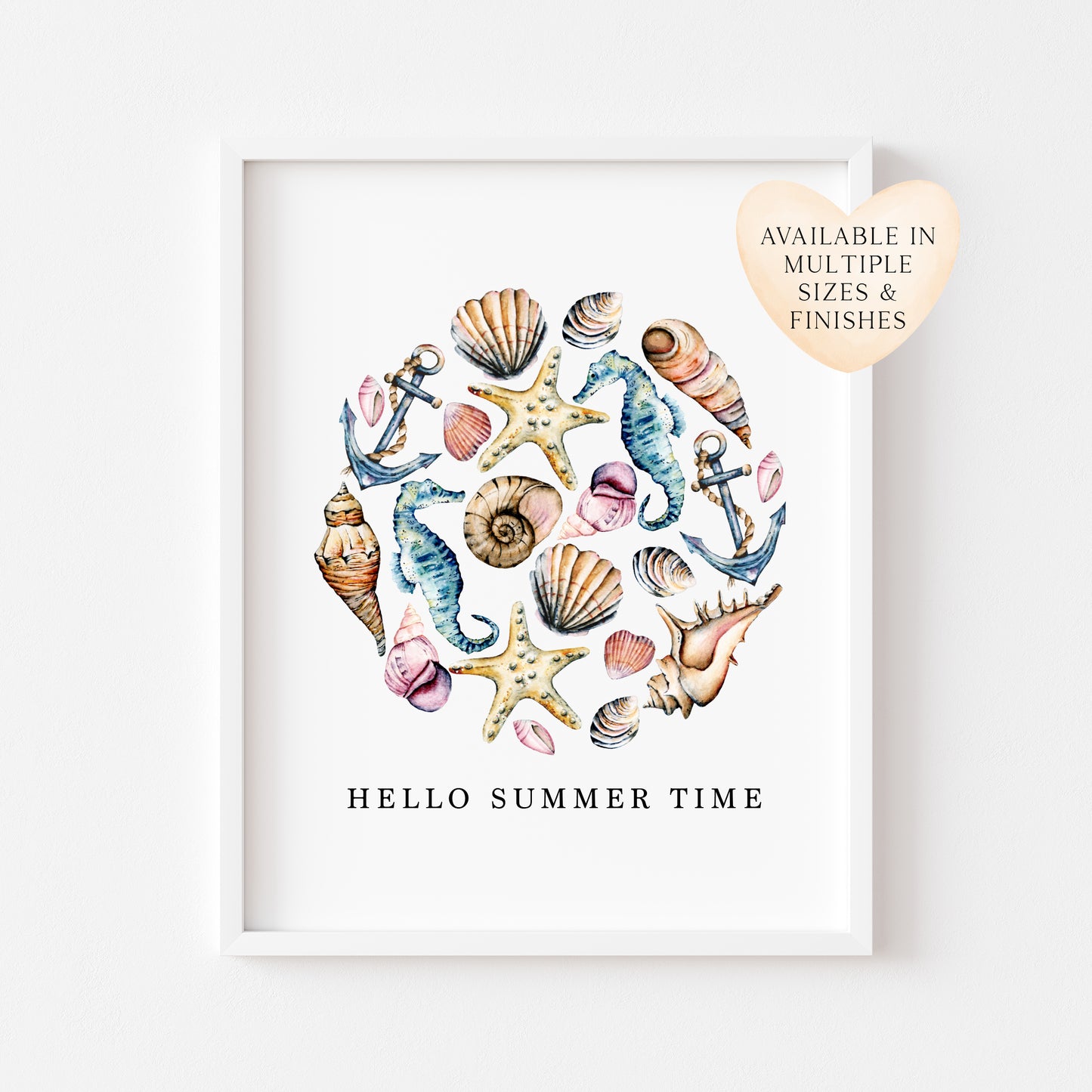 Seashells Circle Watercolour Coastal Summer print hello summer time unframed wall art poster