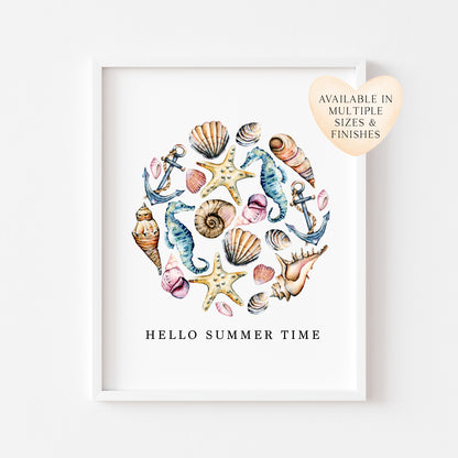 Seashells Circle Watercolour Coastal Summer print hello summer time unframed wall art poster