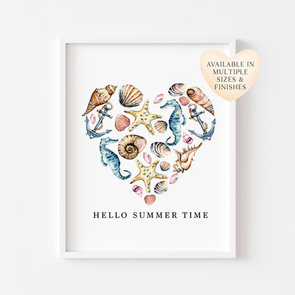 Seashells Heart Watercolour Coastal Summer print hello summer time unframed wall art poster