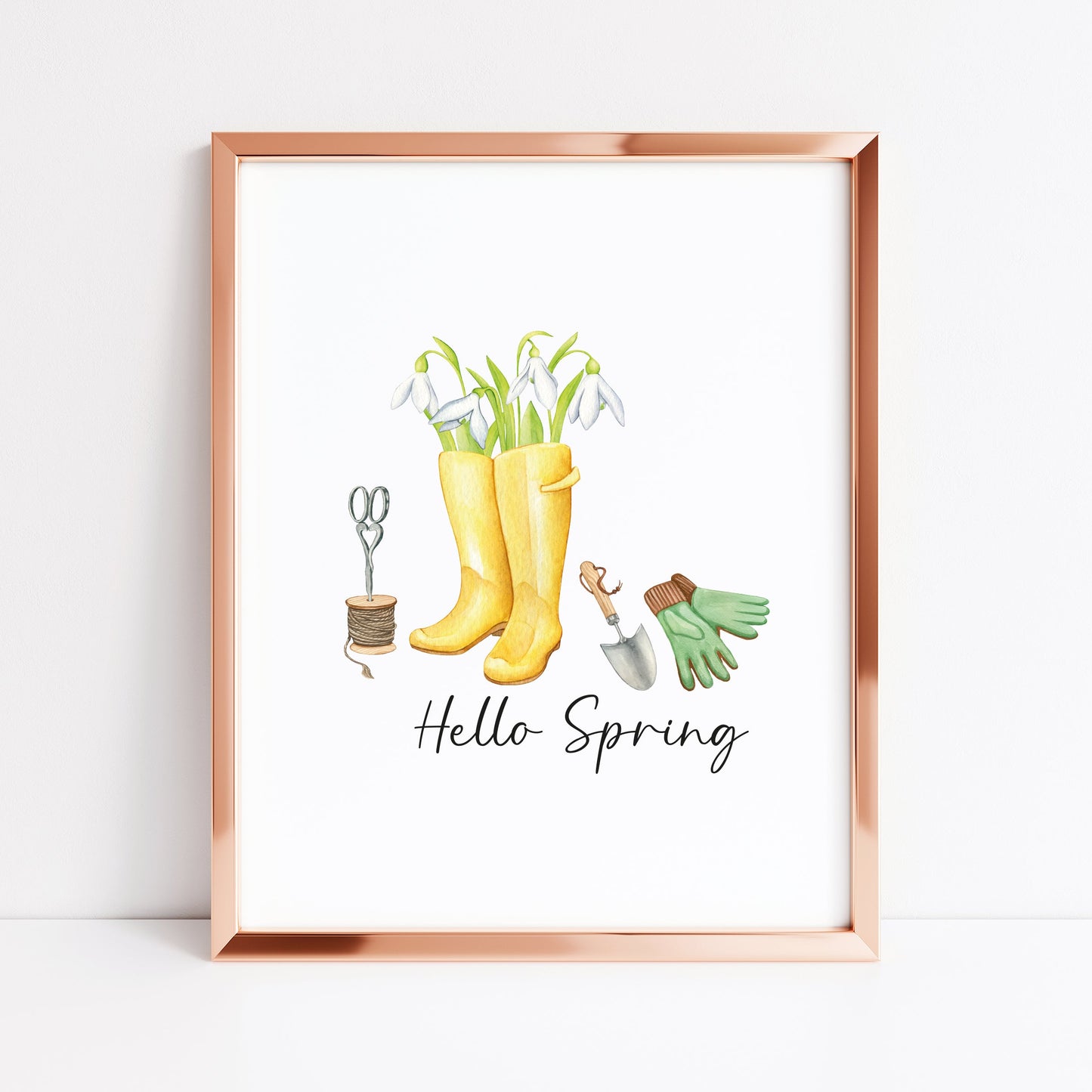 Hello spring yellow & green watercolour seasonal unframed wall art poster print