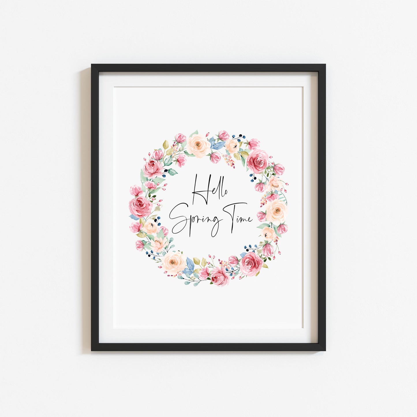 Hello Spring time Watercolour floral Wreath Print Wall Art (unframed)