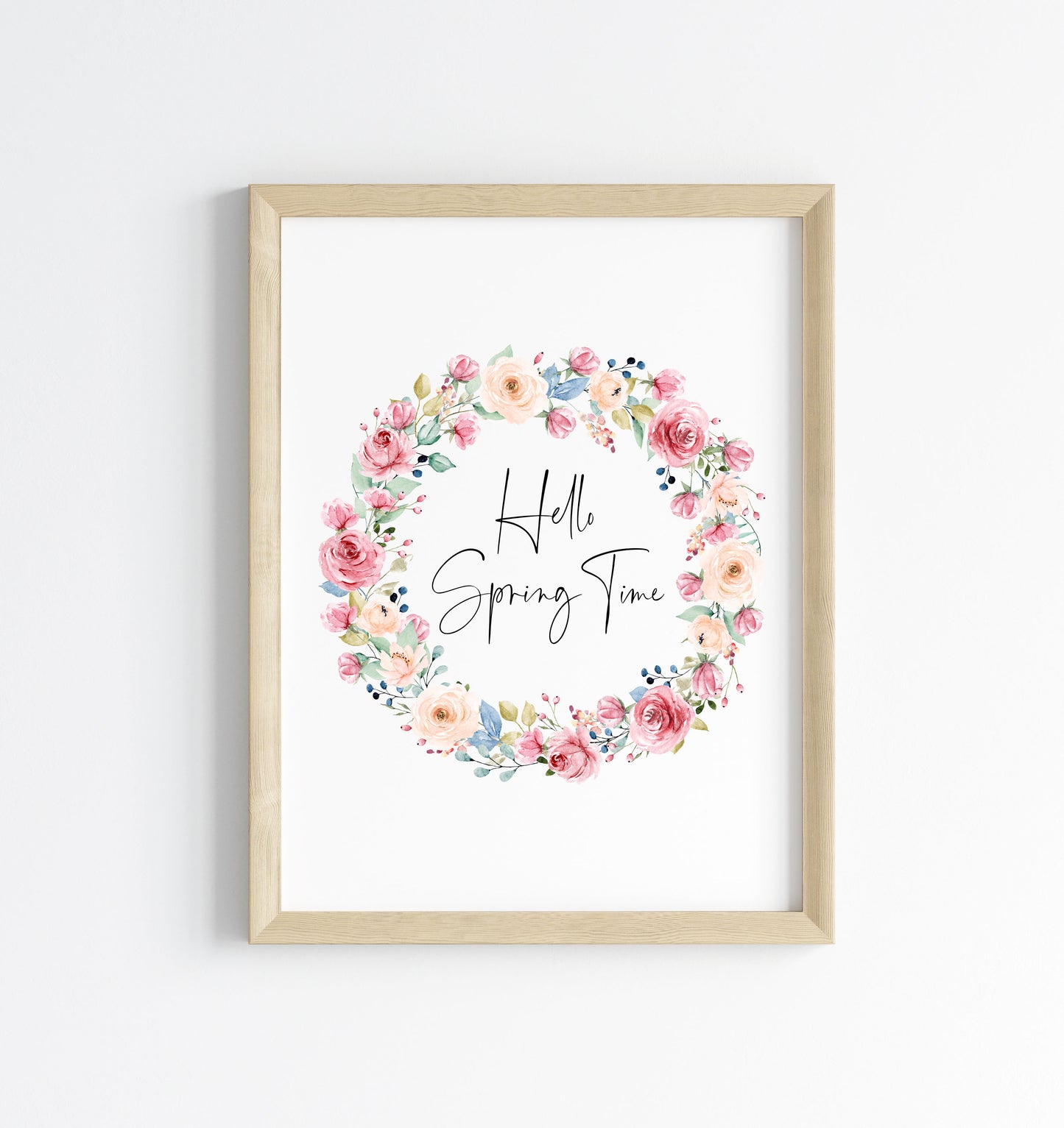 Hello Spring time Watercolour floral Wreath Print Wall Art (unframed)