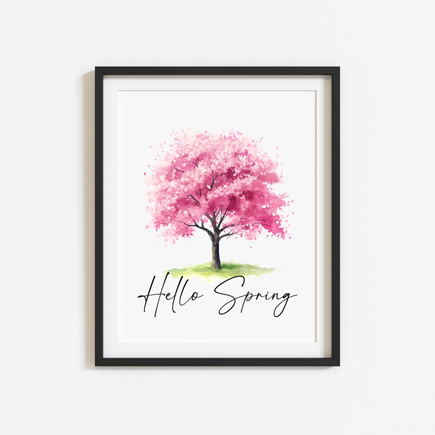Spring print, cherry blossom tree pink hello spring Watercolour seasonal Art (unframed)