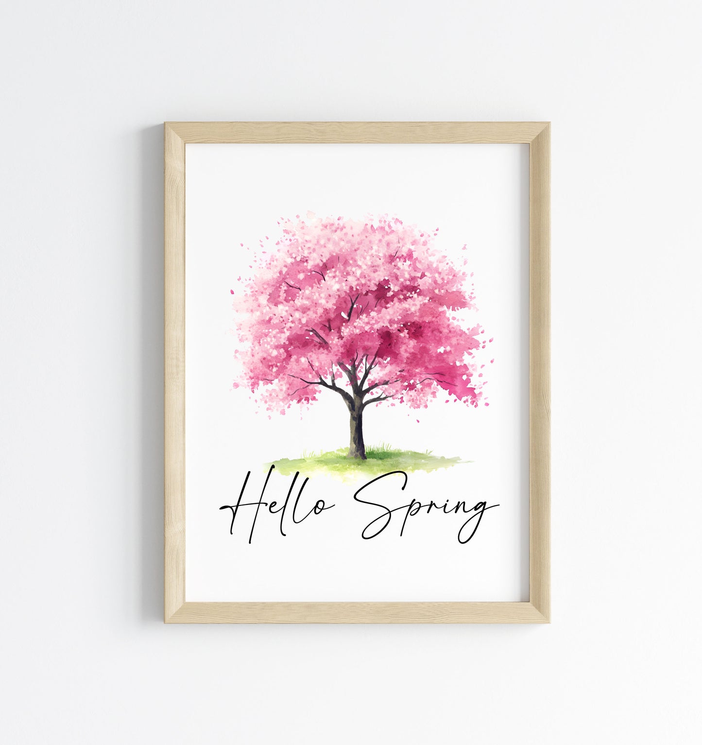 Spring print, cherry blossom tree pink hello spring Watercolour seasonal Art (unframed)