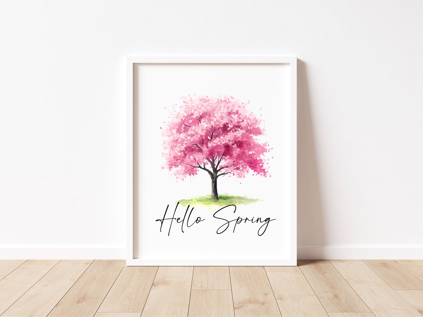 Spring print, cherry blossom tree pink hello spring Watercolour seasonal Art (unframed)