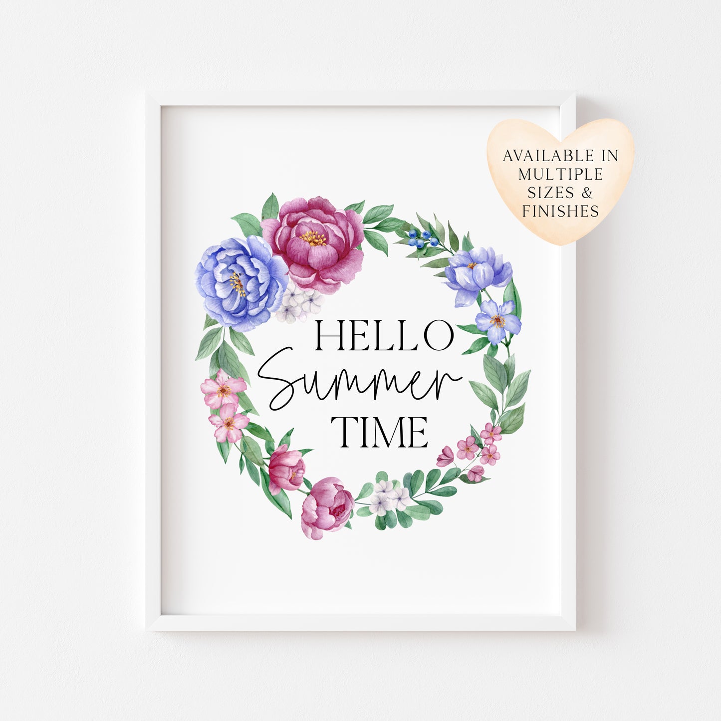 Summer print watercolour wreath seasonal Floral Home Decor (unframed)