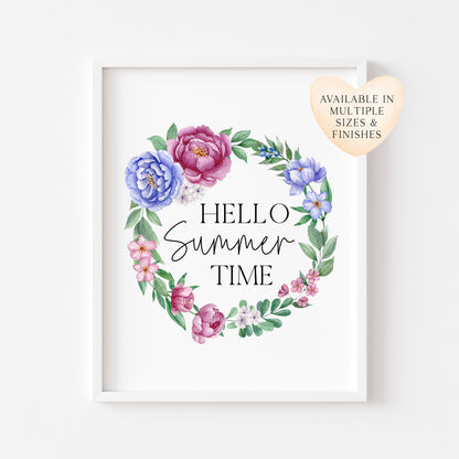 Summer print watercolour wreath seasonal Floral Home Decor (unframed)