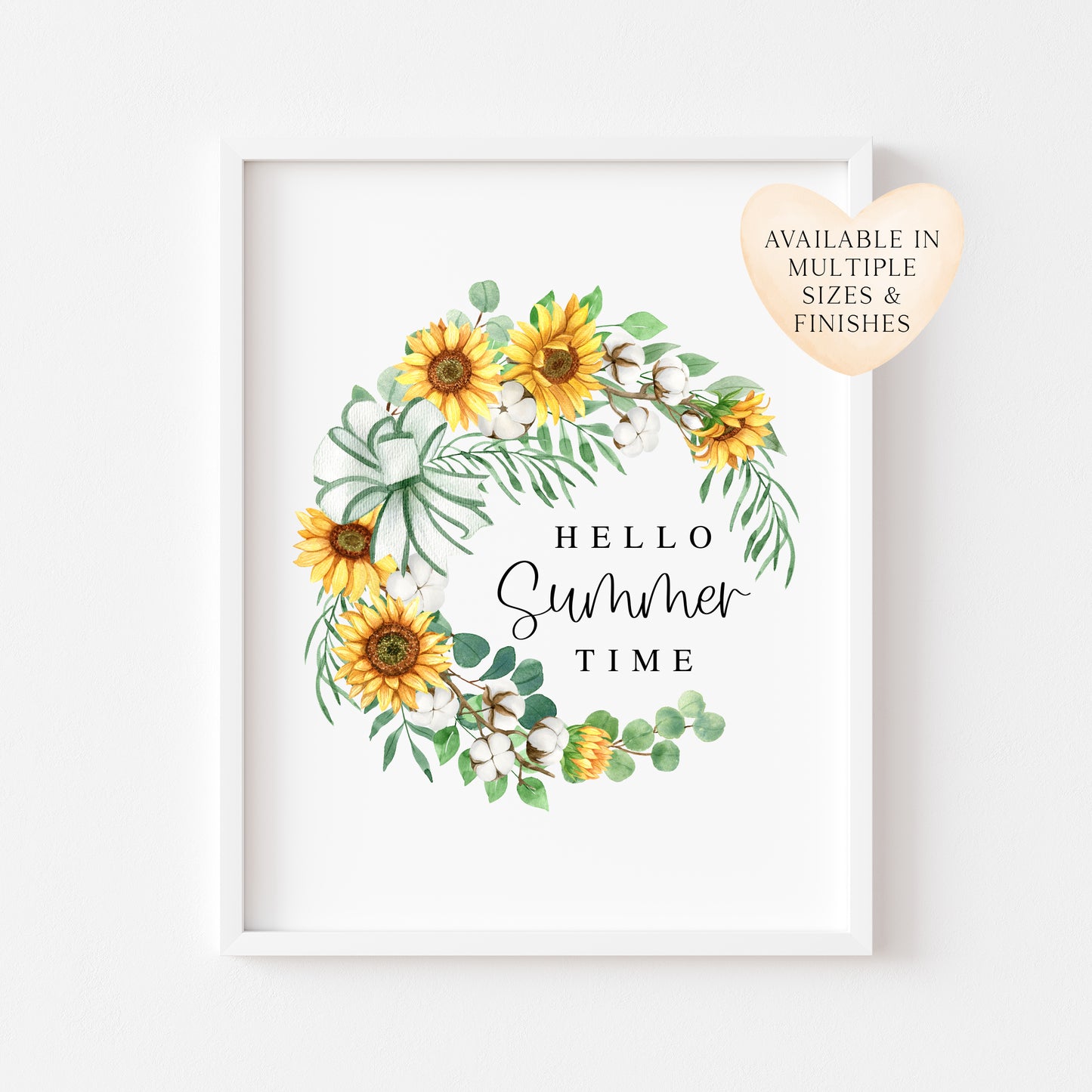 Summer Sunflower & Cotton Wreath Print seasonal Home Decor (unframed)