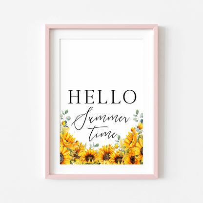 Summer print, Hello Summer sunflowers & eucalyptus watercolour seasonal home bedroom unframed wall art poster print summer accessories prints