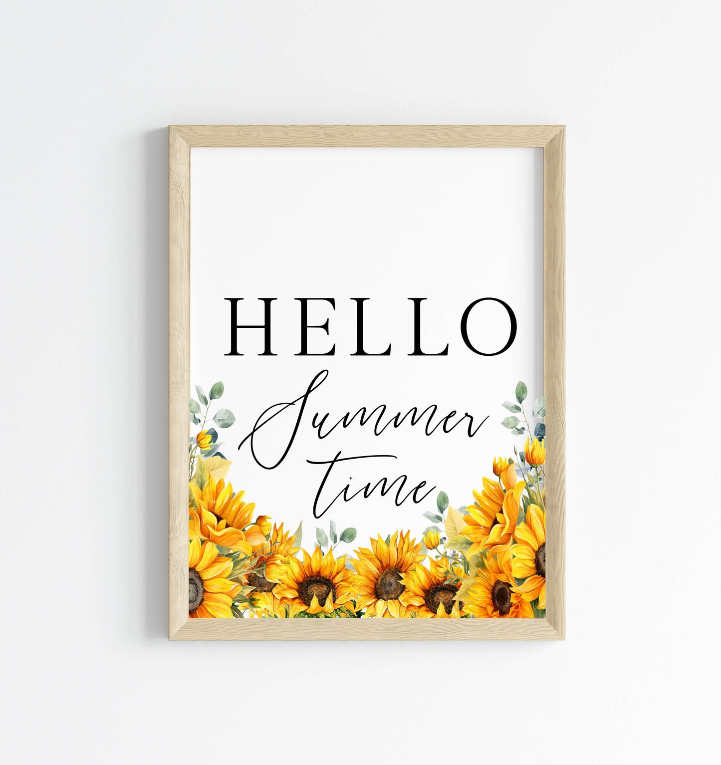 Summer print, Hello Summer sunflowers & eucalyptus watercolour seasonal home bedroom unframed wall art poster print summer accessories prints