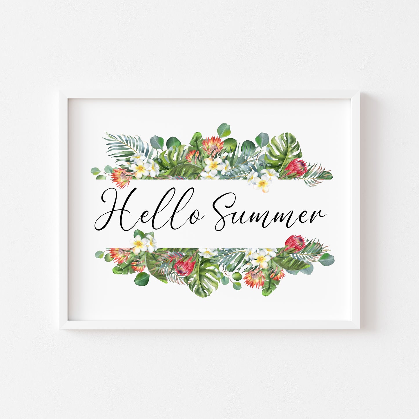 Summer print, Monstera tropical landscape Wreath Print seasonal Home Decor (unframed)