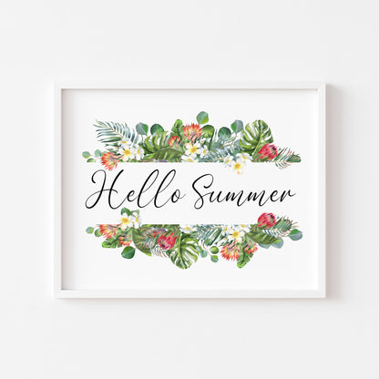 Summer print, Monstera tropical landscape Wreath Print seasonal Home Decor (unframed)