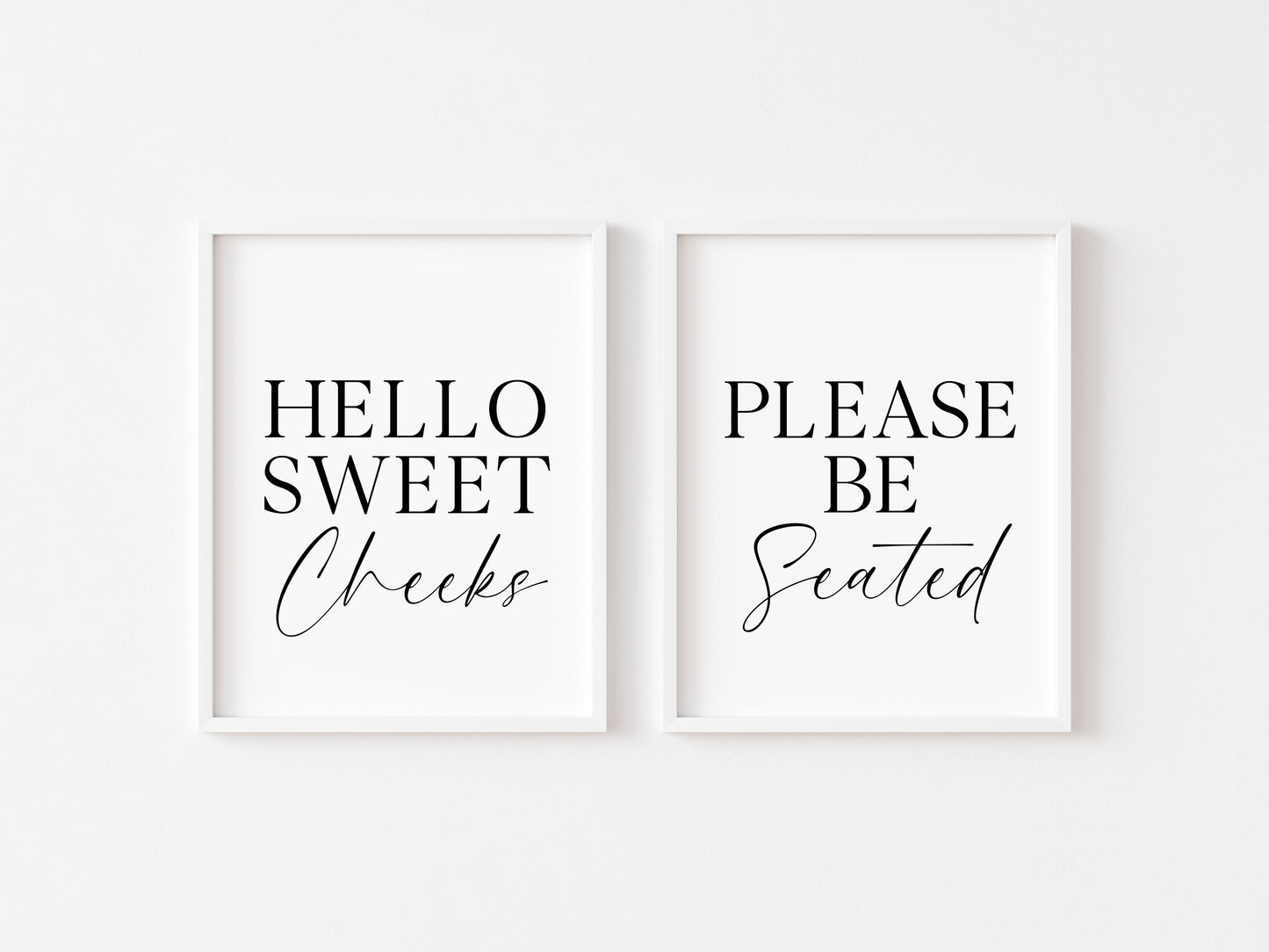 Set of 2 bathroom prints, Hello sweet cheeks, Please be seated set of bathroom unframed wall art poster prints, set of bathroom wall art
