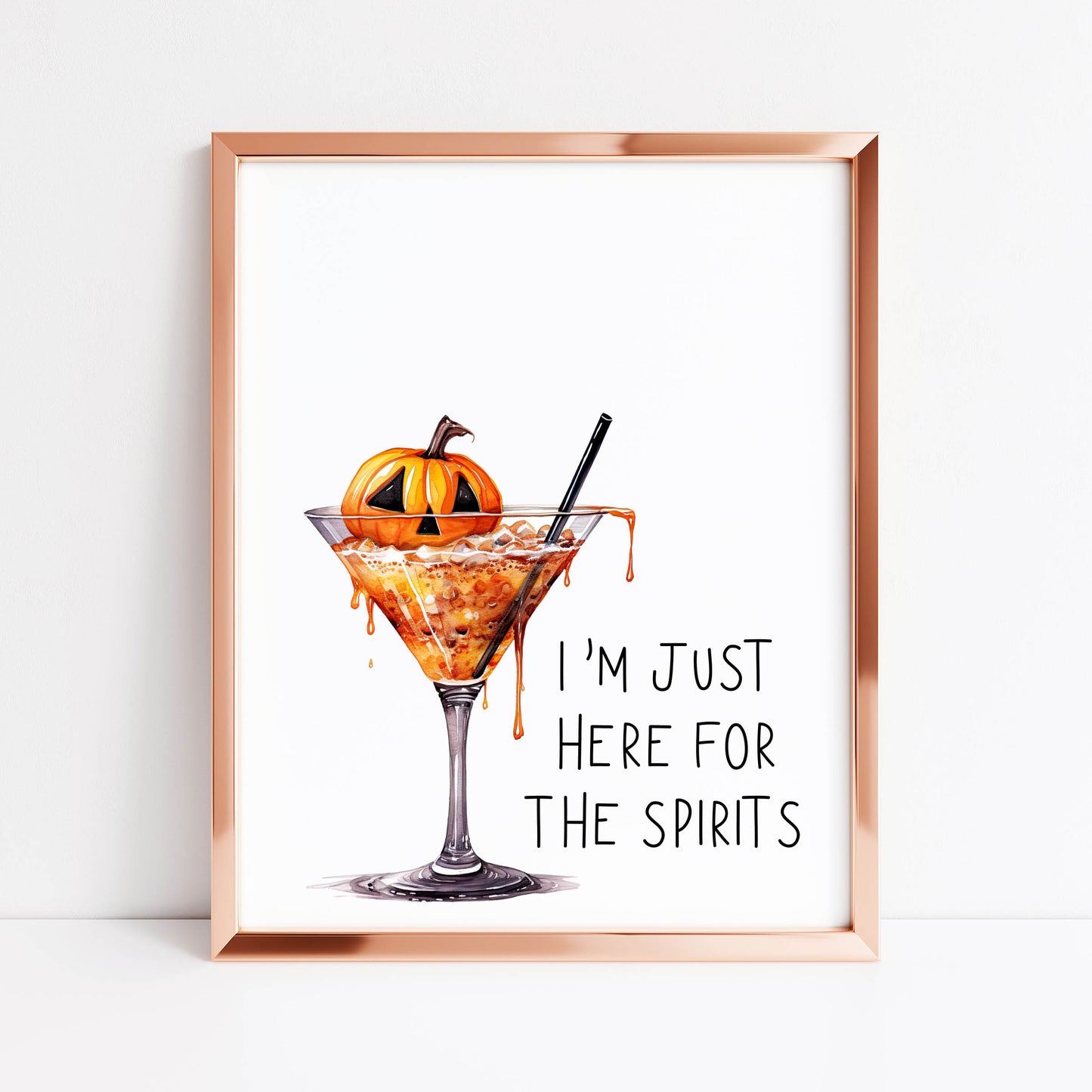 I'm just here for the spirits pumpkin drink funny watercolour illustration unframed wall art poster print