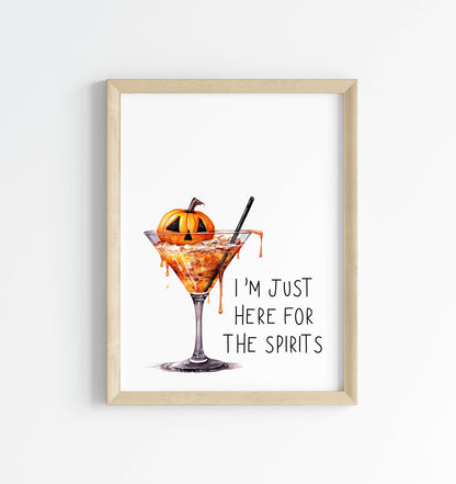 I'm just here for the spirits pumpkin drink funny watercolour illustration unframed wall art poster print