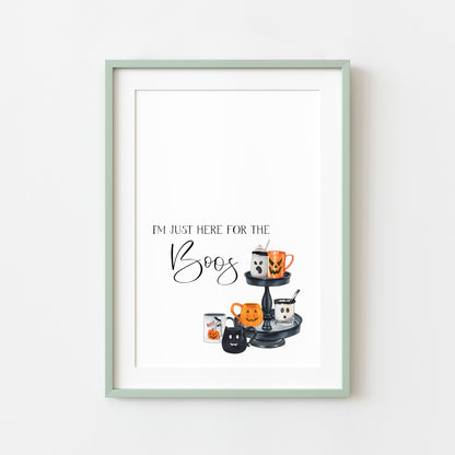 I'm just here for the BOOS funny halloowen drinks watercolour illustration unframed wall art poster print