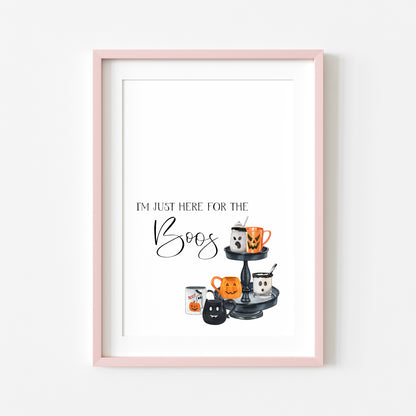 I'm just here for the BOOS funny halloowen drinks watercolour illustration unframed wall art poster print