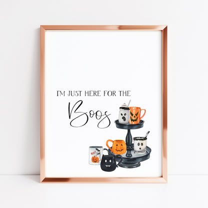 I'm just here for the BOOS funny halloowen drinks watercolour illustration unframed wall art poster print