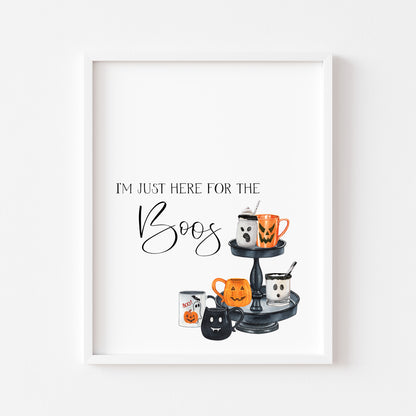 I'm just here for the BOOS funny halloowen drinks watercolour illustration unframed wall art poster print