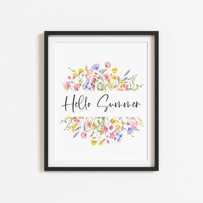Summer print Hello summer wildflower floral wreath pretty seasonal summer unframed wall art summer print summer home decor, summer art pics